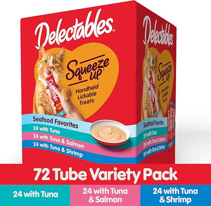 Delectables Squeeze Up Seafood Variety Pack, Creamy Squeezable Puree, Lickable Wet Cat Treats, Grain Free, No Added Fillers, No by-Products, No Added Preservatives, 0.5 Ounces Tube, 72 Tubes Total Hartz