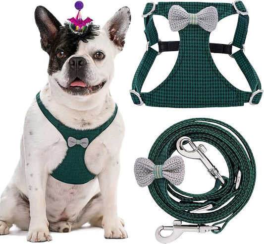 Puppytie No Pull Dog Harness with Multifunction Dog Leash,Soft Adjustable No Choke Escape Proof Pet Harness Vest for Medium Dogs,Knitted Green,M Puppytie