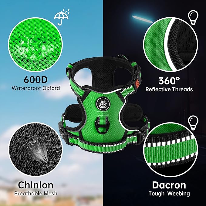 NESTROAD Dog Harness, Adjustable Oxford Harness with Leash, Reflective No-Choke Pet Vest with Easy Control Handle (M, Fluorescent Green) NESTROAD