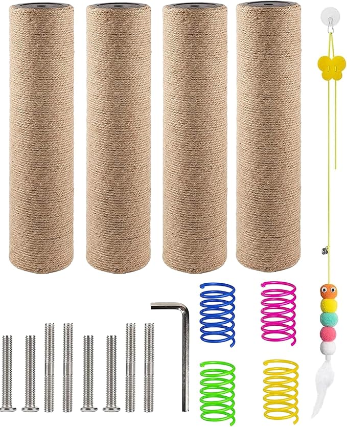 BNOSDM 4 Pcs 11.8”x2.75” M8 Replacement Scratching Post for Cat Tree Tower Rope Scratch Poles Refill Sisal Pole Part for Refurbishment Hemp Grey - PAWPICO
