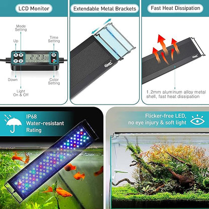 hygger Auto On Off LED Aquarium Light, Full Spectrum Fish Tank Light with LCD Monitor, 24/7 Lighting Cycle, 7 Colors, Adjustable Timer, IP68 Waterproof, 3 Modes for 36"-42" Freshwater Planted Tank hygger