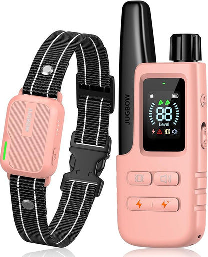 Jugbow Dog Shock Collar - 3300FT Dog Training Collar with Remote Innovative IPX7 Waterproof with 4 Training Modes, Rechargeable E-Collar for All Breeds Pink FollowJugbowtoGetSurprise