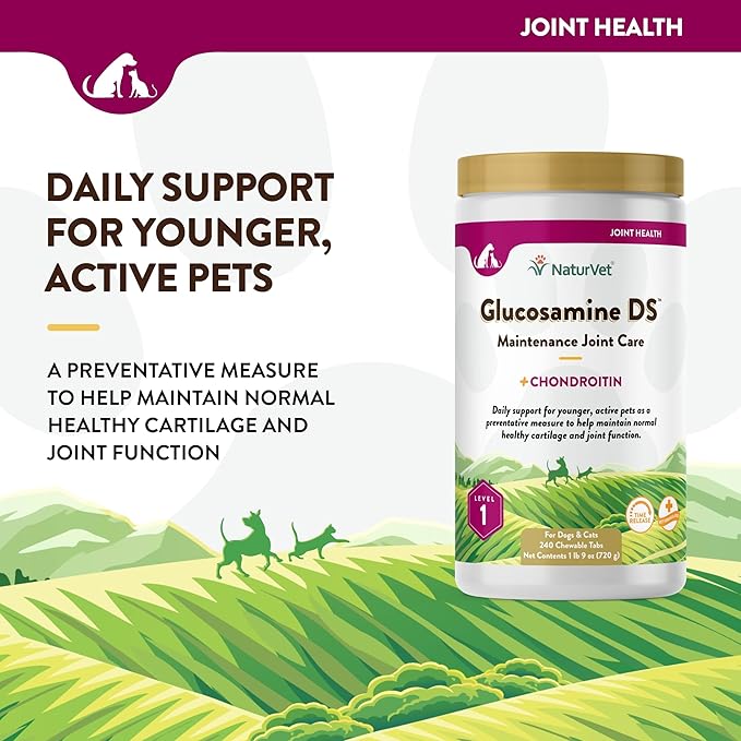 NaturVet – Glucosamine DS - Level 1 Maintenance Care | Preventative Care to Maintain Healthy Cartilage & Joint Function | Enhanced with Glucosamine & Chondroitin | for Dogs & Cats (240 Tablets) NaturVet