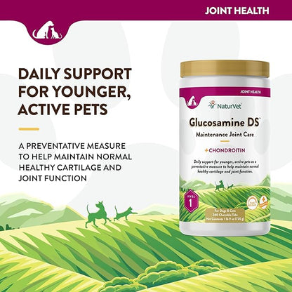 NaturVet – Glucosamine DS - Level 1 Maintenance Care | Preventative Care to Maintain Healthy Cartilage & Joint Function | Enhanced with Glucosamine & Chondroitin | for Dogs & Cats (240 Tablets) NaturVet