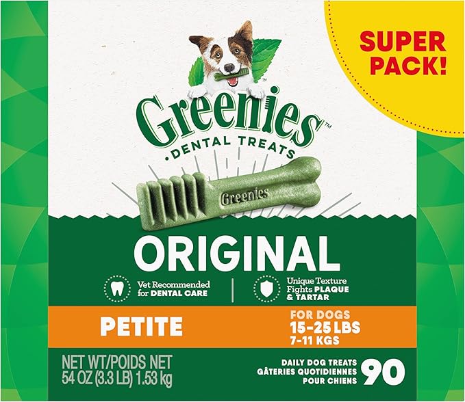 Greenies Original Petite Natural Dental Care Dog Treats, 54 oz. Pack (90 Treats) - PAWPICO