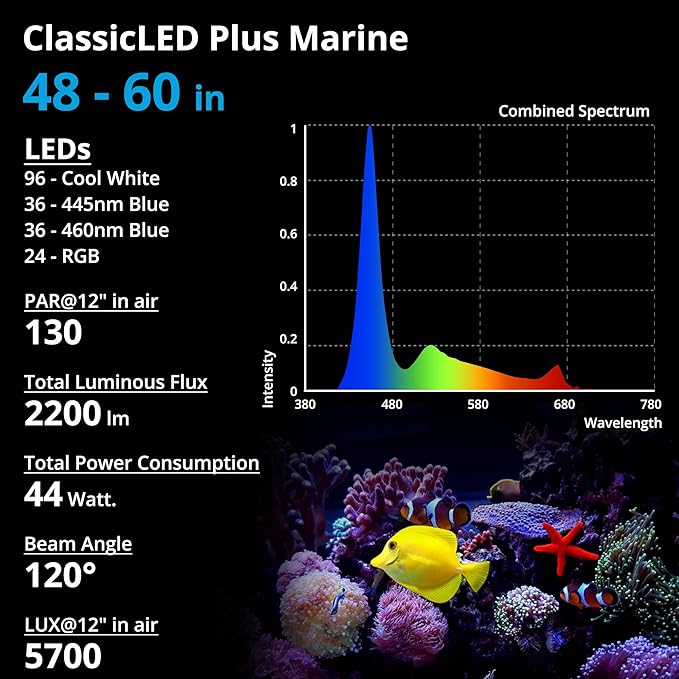 NICREW 48W Saltwater Aquarium Light, Marine LED Reef Light for Corals, Programmable Timer Controller, 48 to 60-Inch NICREW