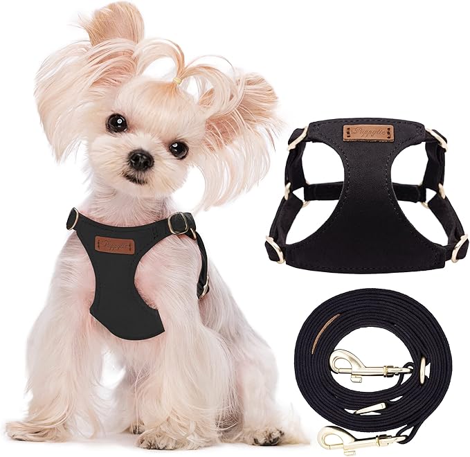 Puppytie No Pull xs Dog Harness with Multifunction Dog Leash,Soft Adjustable No Choke Escape Proof Pet Harness Vest,Black,XS Puppytie