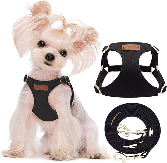 Puppytie No Pull xs Dog Harness with Multifunction Dog Leash,Soft Adjustable No Choke Escape Proof Pet Harness Vest,Black,XS Puppytie