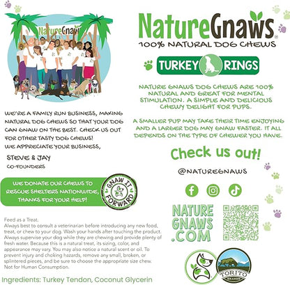 Nature Gnaws USA Turkey Tendon Rings for Dogs (8oz) - Delicious Grain Free Reward Snack for Small, Medium & Large Breeds - Premium Natural Dog Chew Treats - PAWPICO