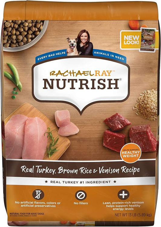 Rachael Ray Nutrish Dry Dog Food, Turkey, Brown Rice & Venison Recipe for Weight Management, 13 Pounds - PAWPICO