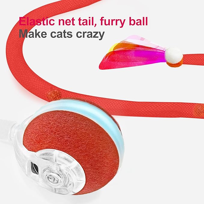 Interactive Cat Toys for Indoor Cats,The 3rd Generation Agile Moving Cat Ball with Elastic Mesh Tail,Automatic Cat/Kitten Toys for Bored Indoor Adult Cats,Motion Activated (Red) - PAWPICO