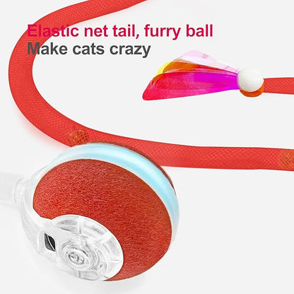 Interactive Cat Toys for Indoor Cats,The 3rd Generation Agile Moving Cat Ball with Elastic Mesh Tail,Automatic Cat/Kitten Toys for Bored Indoor Adult Cats,Motion Activated (Red) - PAWPICO