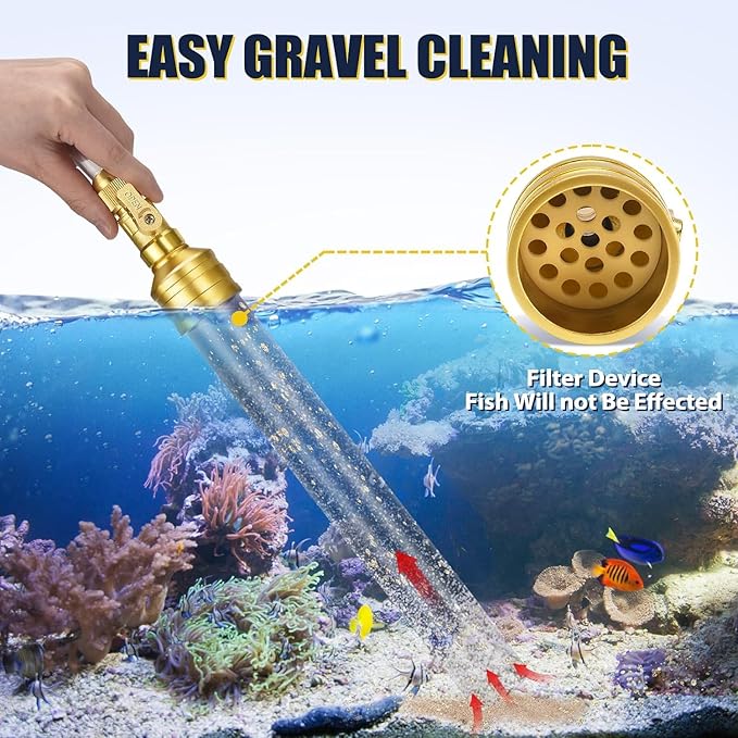 GADFISH Gravel Vacuum for Aquarium Water Changer Fish Tank Cleaning Tools, Siphon Universal Quick Pump Aquarium Water Changing (50ft) GADFISH