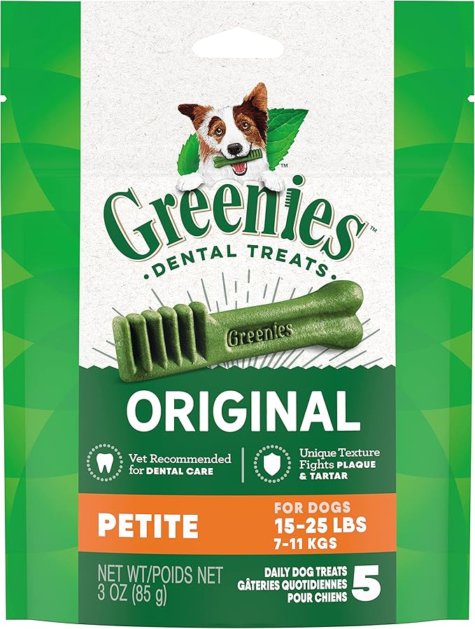 Greenies Original Petite Natural Dental Care Dog Treats, 3 oz. Pack (5 Treats) - PAWPICO