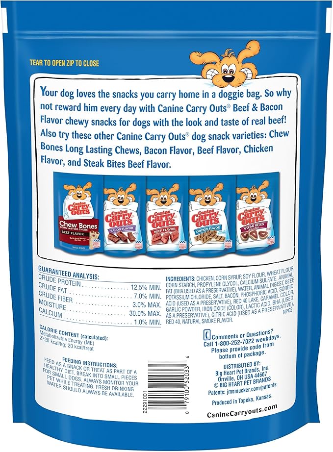 Canine Carry Outs Dog Treats, Beef & Bacon Flavor, 22.5 Ounce (Pack of 4) - PAWPICO