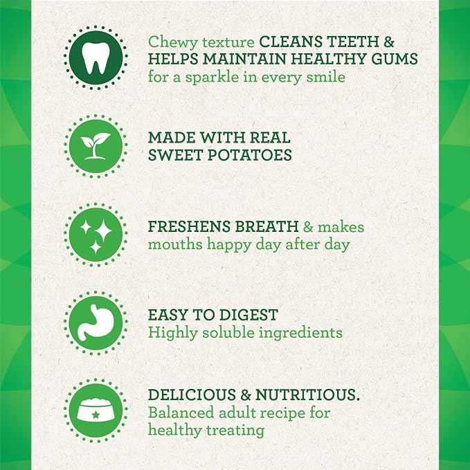 Greenies Regular Natural Dog Dental Treats, Sweet Potato Flavor, 36 oz. Pack (36 Treats) - PAWPICO