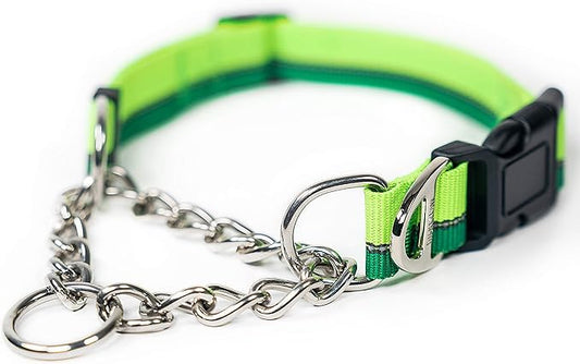 Mighty Paw Martingale Dog Collar 2.0 | Trainer Approved Limited Slip Collar with Stainless Steel Chain & Heavy Duty Buckle - Modified Cinch for Gentle & Effective Pet Training - S/M, Green MightyPaw