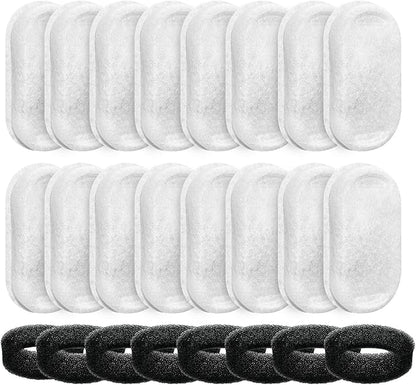 Tomxcute Official Cat Water Fountain Filters for 108oz/3.2L and 135oz/4.0L Adjustable Water Flow Cat Water Fountain, Ultra-Quiet Cat Water Fountain 16 Packs Filters & 8 Sponges Foam Filters - PAWPICO