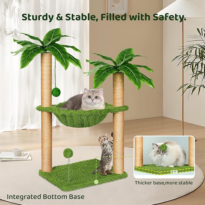 Dohump Cat Tree with Hammock and Premium Sisal Scratching Post,Activity Dangling Ball and Spring Ball for Indoor Kittens/Cats - PAWPICO