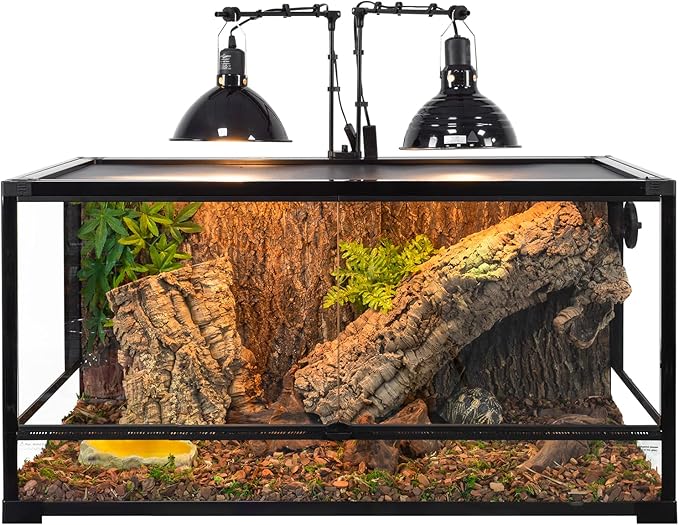 REPTI ZOO Reptile Dual Lamp Stand Adjustable Light Holder Lamp Hanging Bracket Metal Support for Reptile Glass Terrarium Heating Light Amphibians Cage REPTIZOO