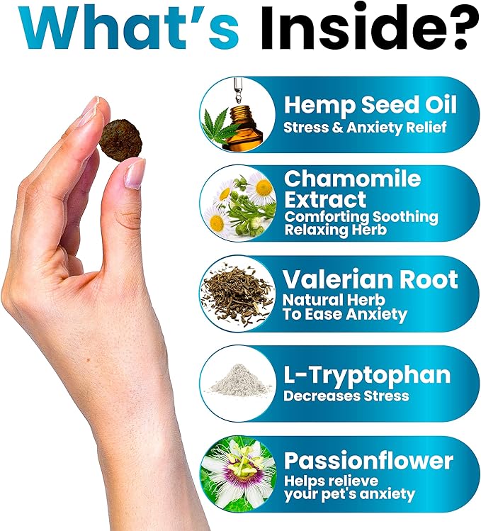 Hemp Calming Chews Treats for Dogs Anxiety Relief & Stress - Travel, Thunder, Separation - Hemp Oil - Valerian - Melatonin for Dogs - Sleep Calming Aid - Pet Soft Bites GratefulPawz