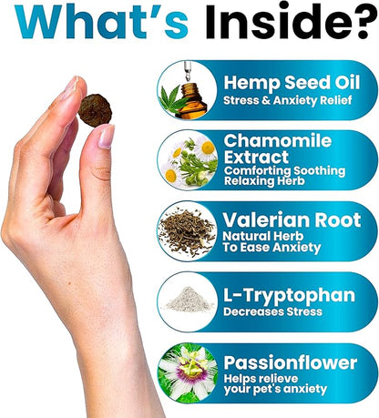 Hemp Calming Chews Treats for Dogs Anxiety Relief & Stress - Travel, Thunder, Separation - Hemp Oil - Valerian - Melatonin for Dogs - Sleep Calming Aid - Pet Soft Bites GratefulPawz