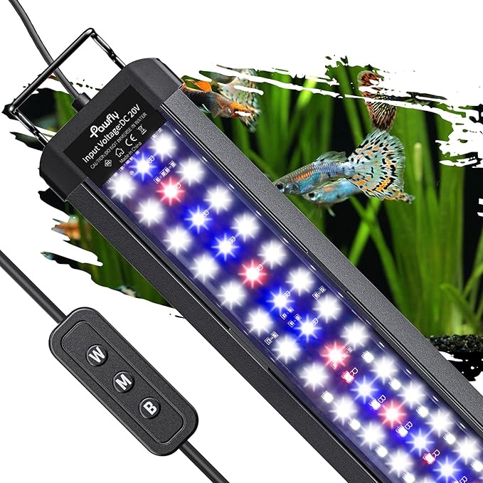 Pawfly 33W Aquarium LED Light for 48 to 54 Inch Fish Tanks Extendable Fish Tank Light with Full Spectrum Brilliant White Blue Red Lights with Daytime & Night Modes and Adjustable Brightness Pawfly