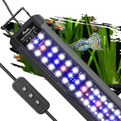 Pawfly 33W Aquarium LED Light for 48 to 54 Inch Fish Tanks Extendable Fish Tank Light with Full Spectrum Brilliant White Blue Red Lights with Daytime & Night Modes and Adjustable Brightness Pawfly