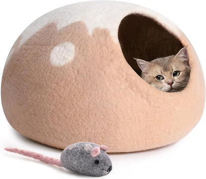 Cat Cave Bed -Handmade Wool Cat Bed Cave, Cat Bed Cat House, Felt Cat Caves for Indoor Cats and Kittens - PAWPICO