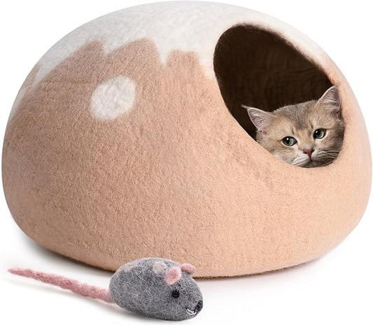 Cat Cave Bed -Handmade Wool Cat Bed Cave, Cat Bed Cat House, Felt Cat Caves for Indoor Cats and Kittens - PAWPICO