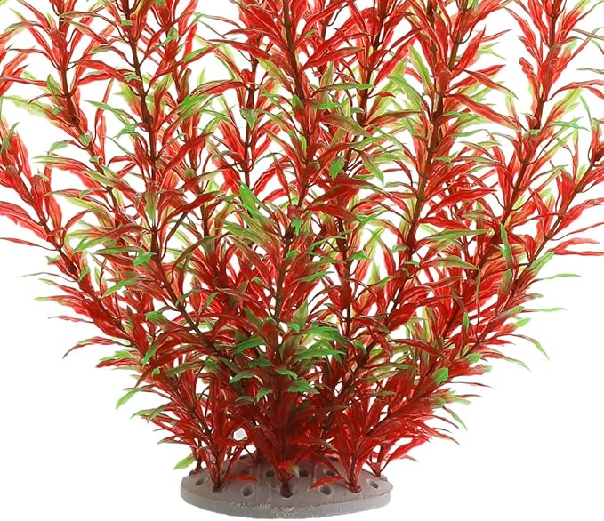 Aquarium Plastic Plants Large, Artificial Plastic Long Fish Tank Plants Decoration Ornaments Safe for All Fish 21 Inches Tall (J07 Wine&Green) JIH