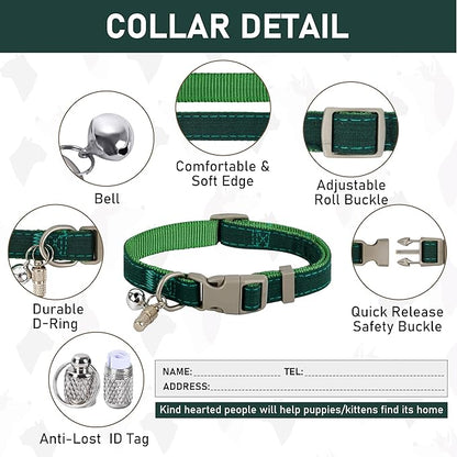 GAMUDA Small Pet Harness Collar and Leash Set, Step in No Chock No Pull Linen Fabric Soft Mesh Dog Vest Harnesses Reflective for Dogs Puppy Cats Kitten Rabbit (Green, XS) GAMUDACollarsCollection