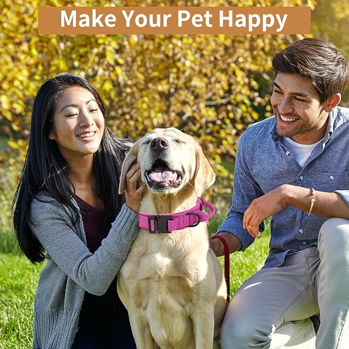 Tactical Dog Collar - Military Dog Collar, Adjustable Heavy Duty Metal Buckle Nylon Dog Collar with Control Handle for Small Medium Large Dogs (Pink, XL) - PAWPICO