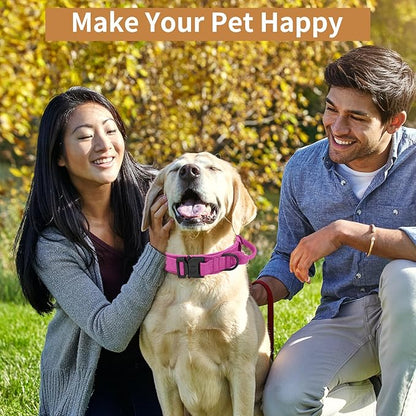 Tactical Dog Collar - Military Dog Collar, Adjustable Heavy Duty Metal Buckle Nylon Dog Collar with Control Handle for Small Medium Large Dogs (Pink, XL) - PAWPICO