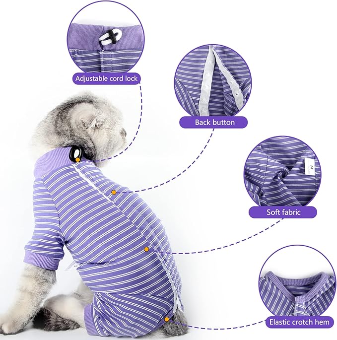 Cat Surgical Recovery Suit Professional for Male Female Dog Abdominal Wounds Cone E-Collar Alternative, Anti-Licking Or Skin Diseases Pet Surgical Recovery Pajama Suit, Soft Fabric Onesie for Cats Lianzimau