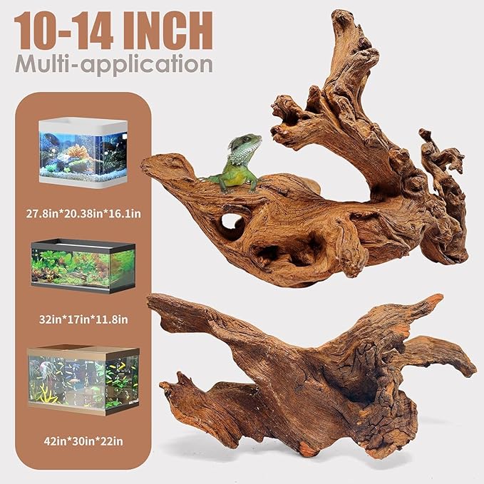 Natural Large Coral Driftwood for Aquarium Decor Fish Tank Decorations Reptile Decor, Assorted Driftwood Branch 10-14" Pack of 2 Jorewood