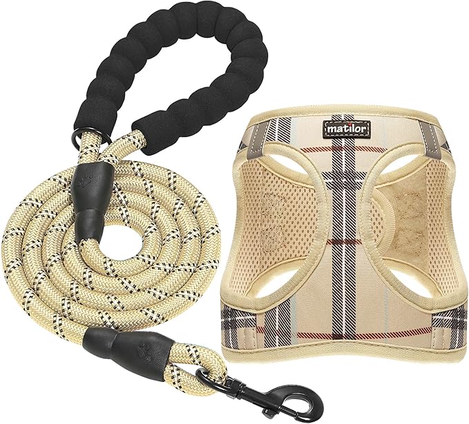 Dog Harness Step-in Breathable Puppy Cat Dog Vest Harnesses for Small Medium Dogs Beige matilor