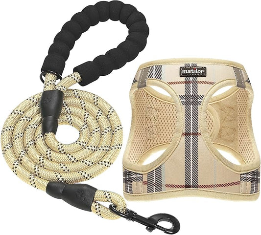 Dog Harness Step-in Breathable Puppy Cat Dog Vest Harnesses for Small Medium Dogs Beige matilor