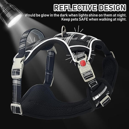 GAMUDA Dog Harness Collar and Leash Set, Horse Care Sheets, No Chock No Pull Adjustable Vest Harnesses Plaid Reflective for Medium Dog, Cat, Small Horse, Small Bull and Pig (Black, XS) GAMUDACollarsCollection