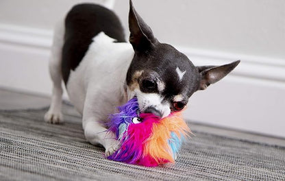 goDog Just for Me Furballz Squeaky Plush Ball Dog Toy, Chew Guard Technology - Cool Rainbow, Mini - PAWPICO