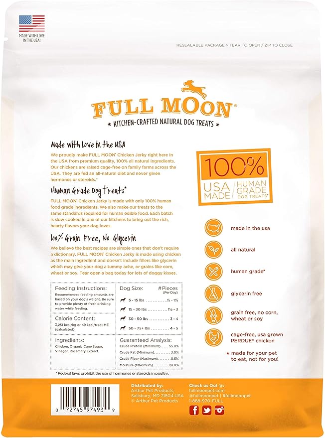 Full Moon Chicken Jerky Healthy All Natural Dog Treats Human Grade Made in USA Grain Free 24 oz (Pack of 2) - PAWPICO