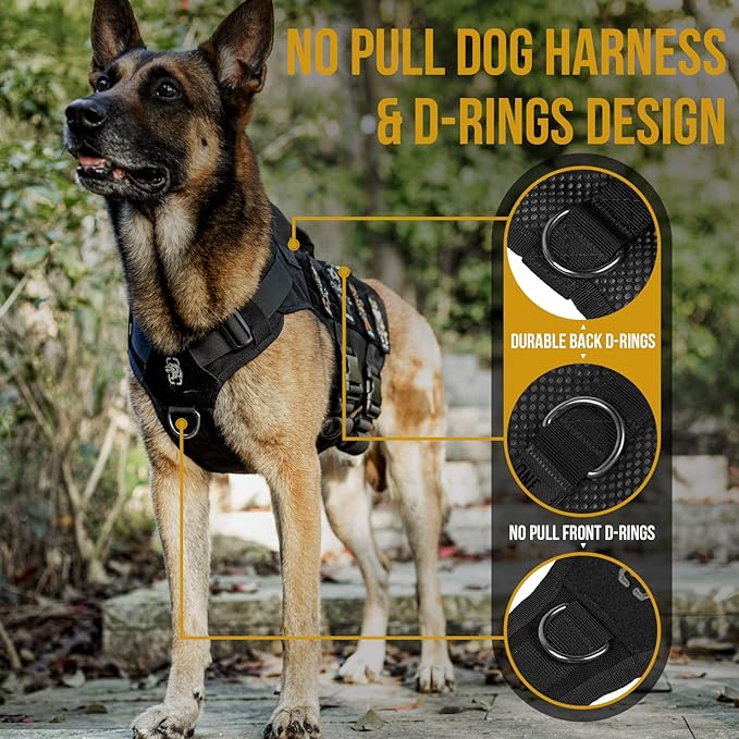 OneTigris No Pull Tactical Dog Harness for Medium Large Dog, Mesh Design Breathable Military Dog Molle Vests with Handles, Service Dog Vest Harness for Walking Hiking Training (XL, Black) OneTigris