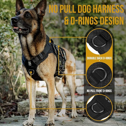 OneTigris No Pull Tactical Dog Harness for Medium Dog, Aire Mesh Dog Vest Harness, Breathable Military Dog Molle Vests with Handles, Service Dog Vest for Walking Hiking Training (M, Black) - PAWPICO