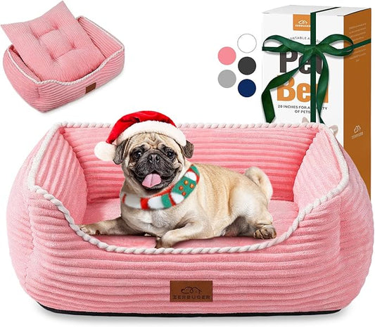 Rectangle Dog Bed for Large Medium Pets Indoor Outdoor With Removable Mat,Machine Washable Sleeping Sofa Non-Slip Bottom Breathable Soft Puppy Bed Durable Orthopedic Calming Pet Cuddler (Medium, Pink) - PAWPICO