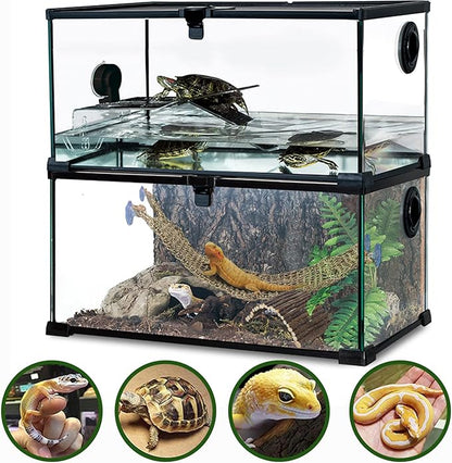 HERCOCCI Bearded Dragon Tank Accessories, Large Reptile Bridge Hammock Flexible - Jungle Climbing Vines and Leaves with Suction Cups Habitat Décor for Hiding& Climbing Snake Gecko Lizard Chameleon HERCOCCI