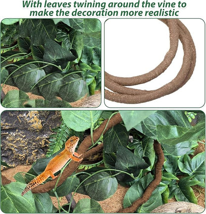 PINVNBY 7 PCS Reptile Plants Vine, Terrarium Hanging Flexible Climbing Artificial Leaves Reptile Hide, Bearded Dragon Tank Accessories, Terrarium Decor for Leopard Gecko Lizard Snake Geckos Chameleon PINVNBY