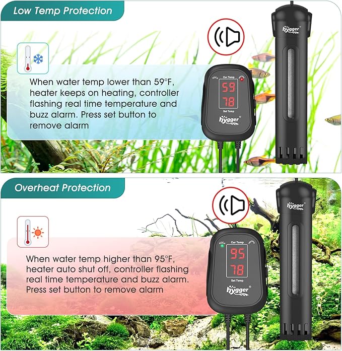 hygger 300W Submersible Aquarium Heater with Digital Controller, Auto Shut Off Fish Tank Heater for 40-65 Gallon Freshwater/Saltwater Reef Tank hygger