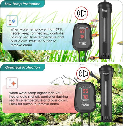 hygger 300W Submersible Aquarium Heater with Digital Controller, Auto Shut Off Fish Tank Heater for 40-65 Gallon Freshwater/Saltwater Reef Tank hygger