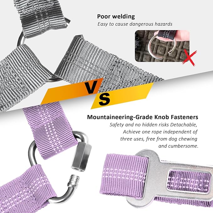 Removable Dog Seat Belt Harness for Car, 3 in 1 Pet Dog Car Seatbelt Leash, Retractable Restraint Secures to Vehicle Headrest & Adjustable Reflective Bungee Dog Seatbelt Tether, Purple and Black laqibakProductcollection