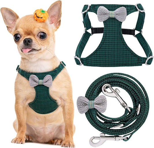 Puppytie No Pull xs Dog Harness with Multifunction Dog Leash,Soft Adjustable No Choke Escape Proof Pet Harness Vest,Knitted Green,XXS Puppytie